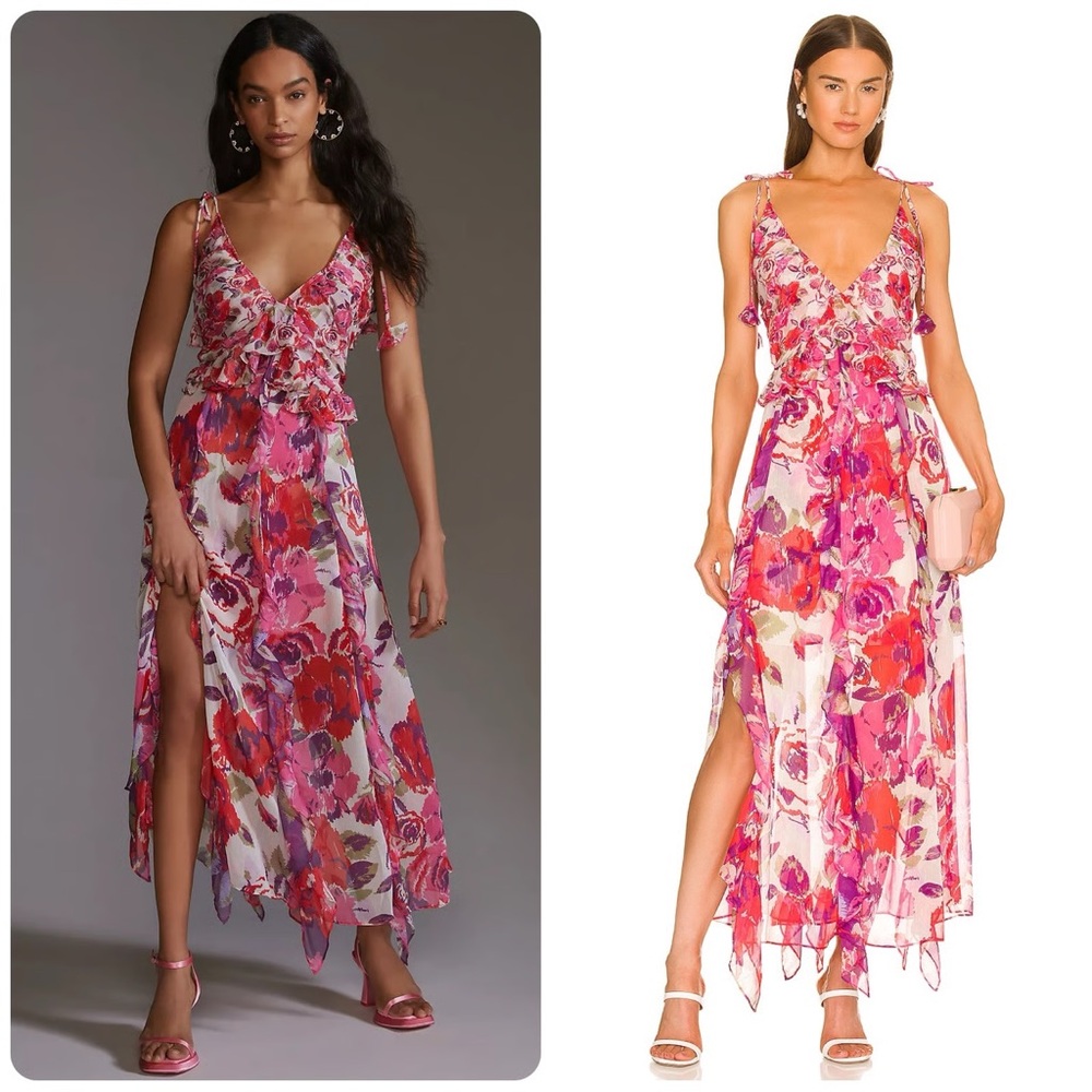 Misa Los Angeles Pink & Red Floral Maxi Dress
